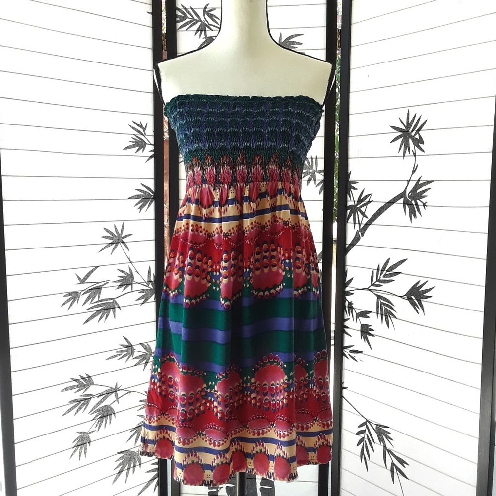 Angie Tie Dye Striped Smocked Strapless Tube Dress